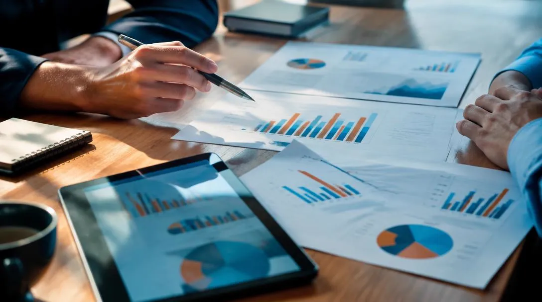 Graphiques et tablette sur une table de réunion